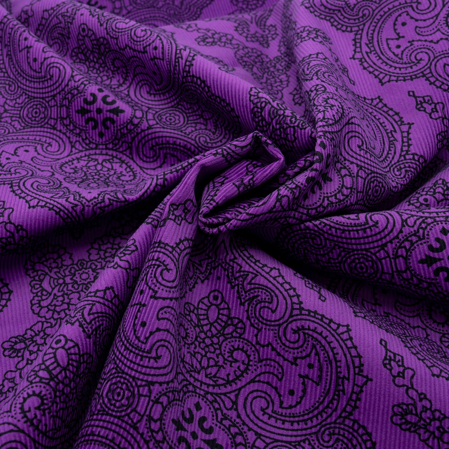Paisley Print on Purple Corduroy – 100% Cotton – Stock Clearance!