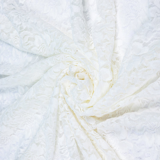 Ivory white floral stretch lace fabric for sewing and clothing projects