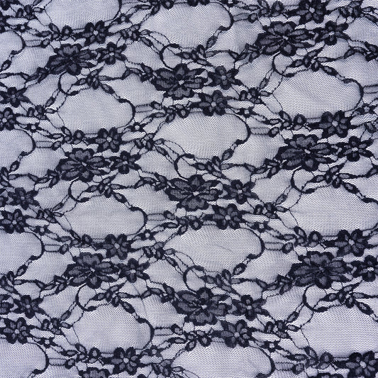 close up of black lace fabric showing net parts and beautiful flowers