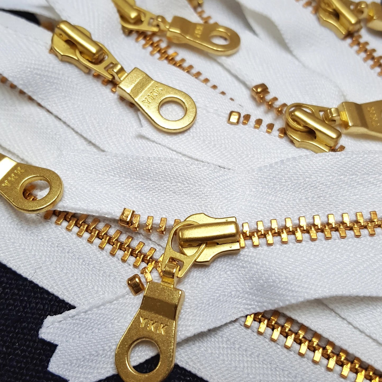 Pack of 5 White Brass Jean Zip Heavy Duty Closed End 17cm / 7"