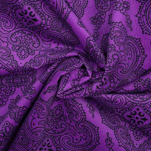 Paisley Print on Purple Corduroy  – 100% Cotton – Stock Clearance!