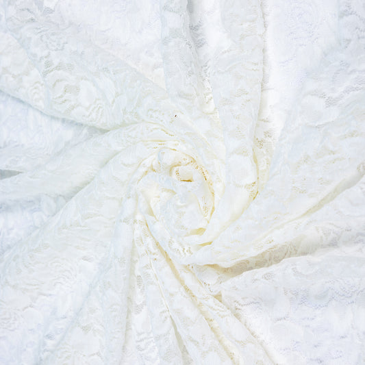 Ivory white floral stretch lace fabric for sewing and clothing projects